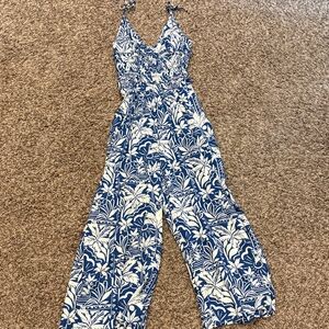 Blue and White Floral Wide-Leg Jumpsuit